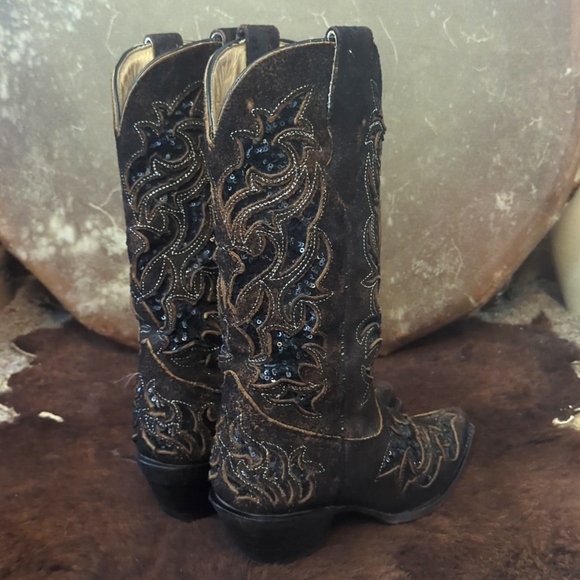 CORRAL R1152 distressed dark brown leather & black sequins cowgirl boots sz 7 - Picture 6 of 16